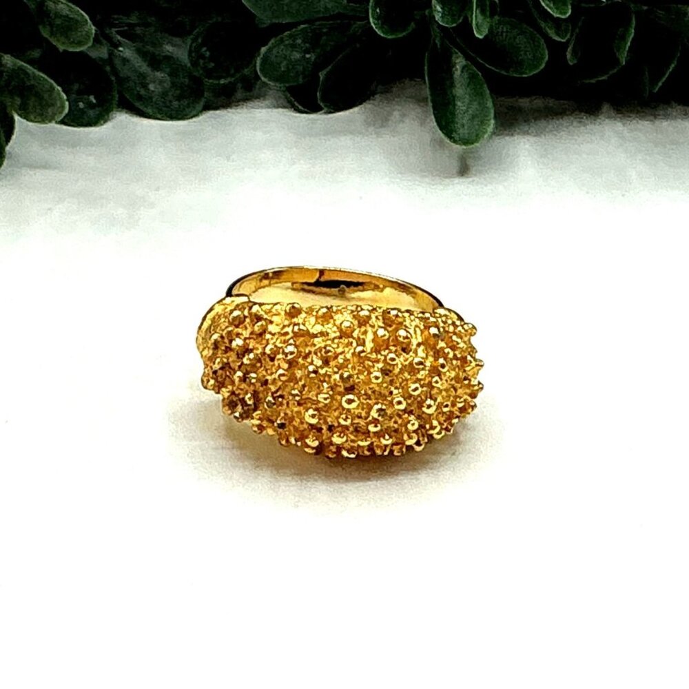 Gold-Tone Adjustable Cluster Beaded Dome Ring